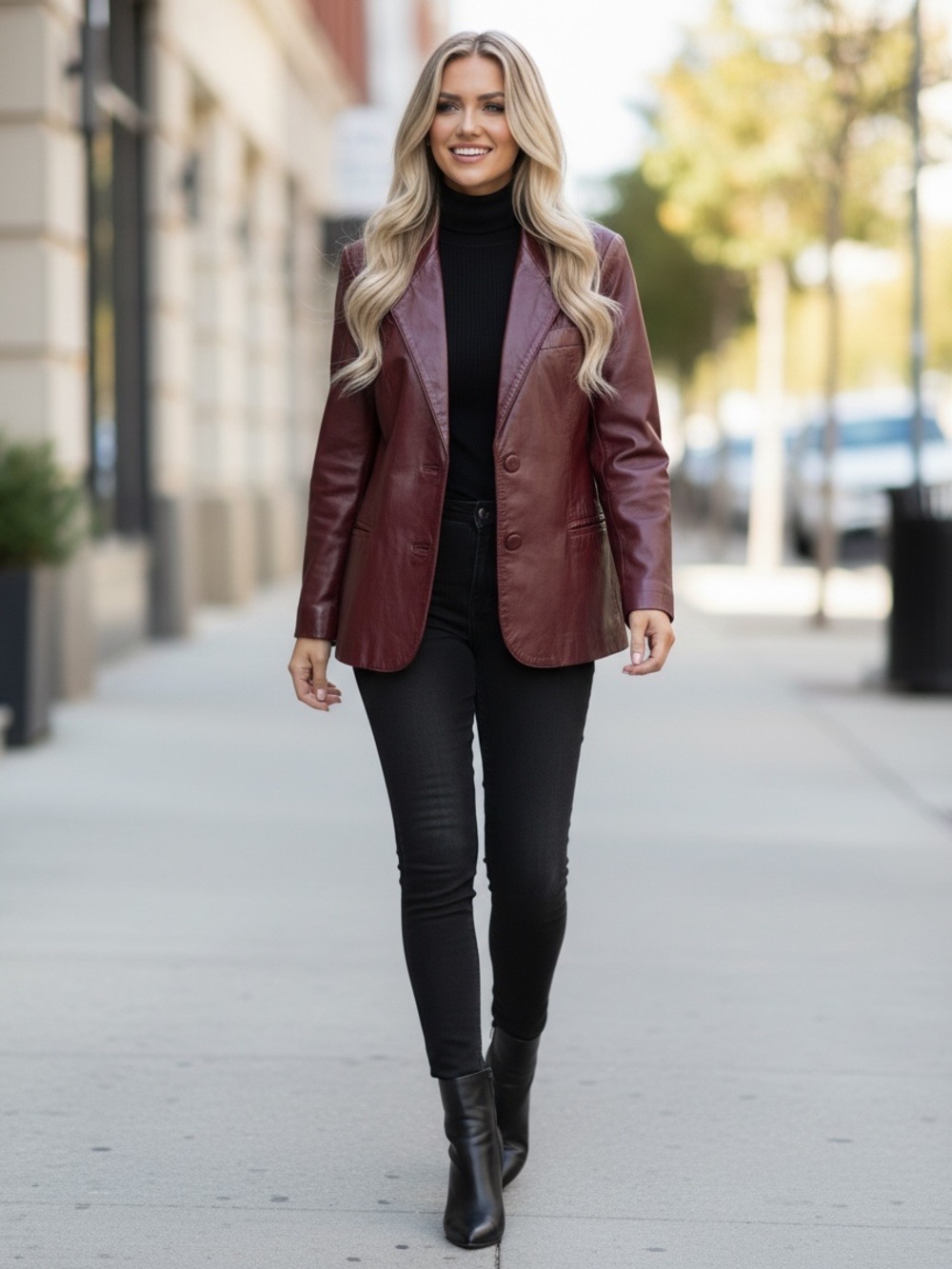 Classic Direction Genuine Burgundy Leather Blazer Jacket